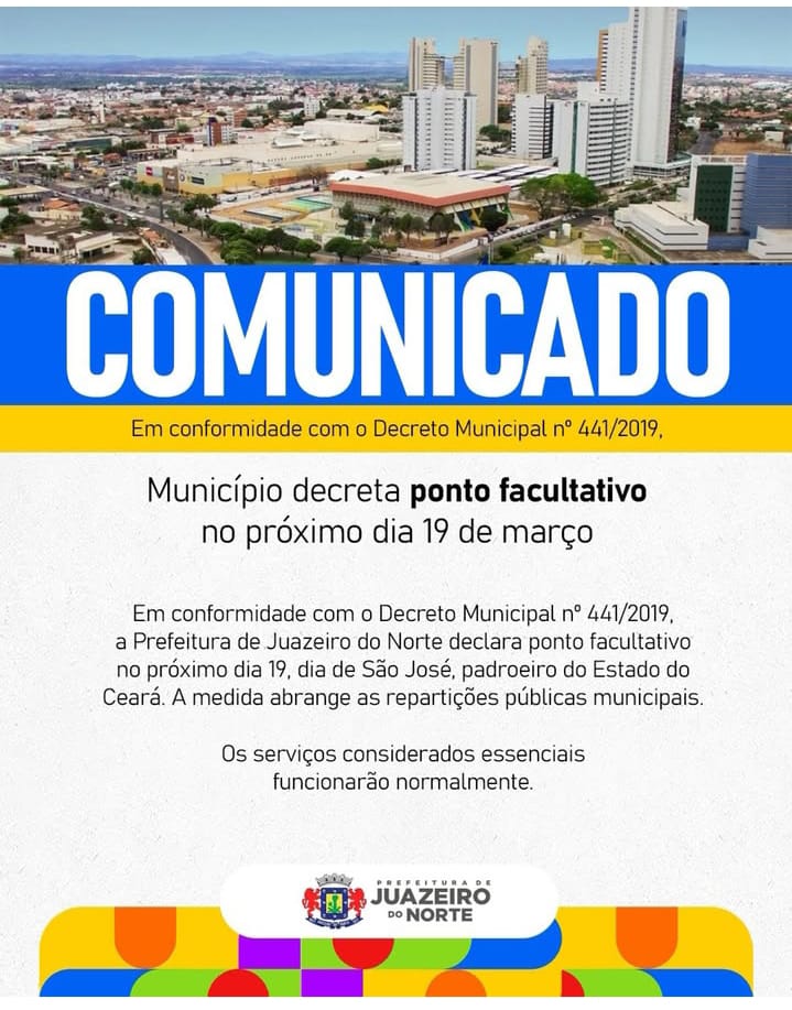 Ponto Facultativo em Juazeiro do Norte: Dia de São José (19 de Março)