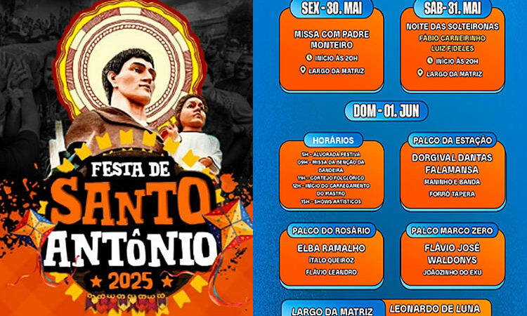 Prefeitura de Barbalha divulga atrações que abrirão Festa de Santo Antônio 2025; veja programação