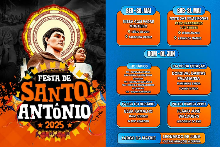 Prefeitura de Barbalha divulga atrações que abrirão Festa de Santo Antônio 2025; veja programação