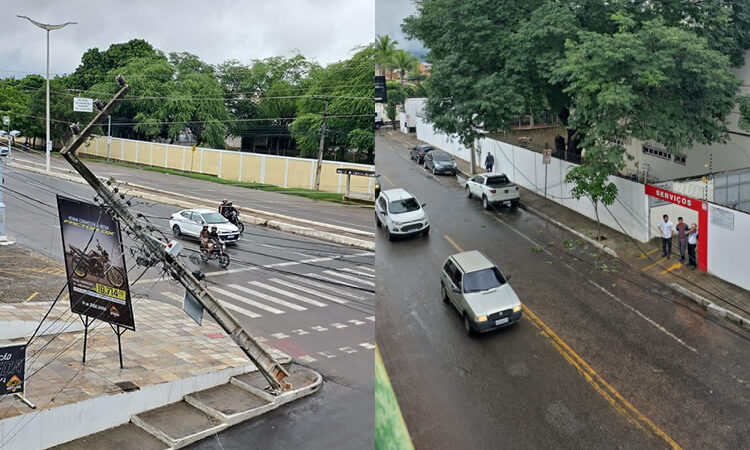 Caminhão derruba fios e prejudica comerciantes na Av. Padre Cícero em Juazeiro do Norte