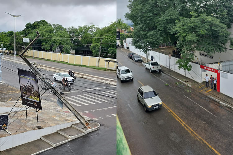 Caminhão derruba fios e prejudica comerciantes na Av. Padre Cícero em Juazeiro do Norte