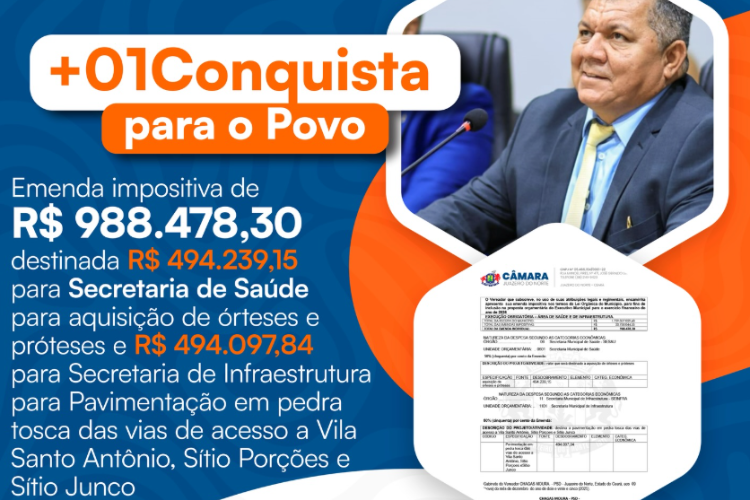 Vereador Chagas Moura destina quase R$ 1 milhão em emendas para saúde e infraestrutura em Juazeiro do Norte